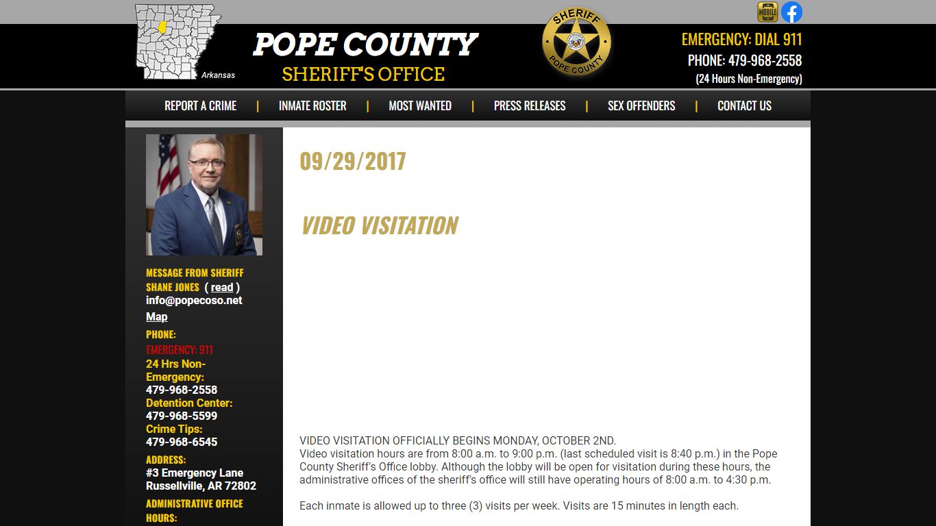 VIDEO VISITATION - Press Releases - Pope County AR Sheriff